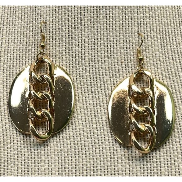 Vintage Chunky Chain Earrings Gold Tone Dangle Retro 80s - Picture 5 of 6